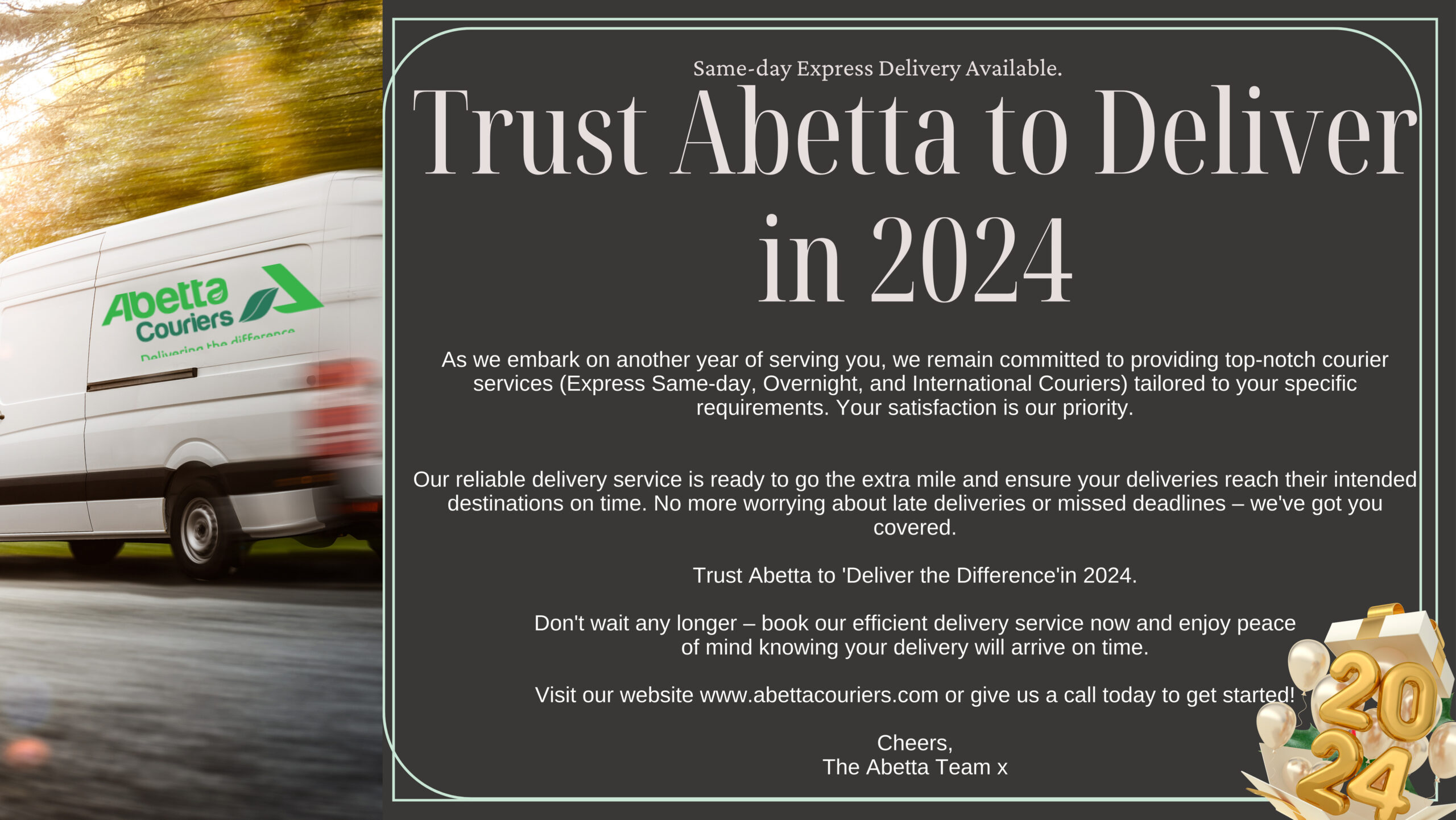 Happy & Healthy New Year from the team at Abetta Abetta Couriers